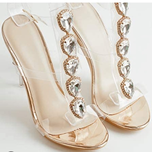 Stilettos Clear Ankle Strap Crystals Embellished Heels Women Size 9 - Picture 2 of 16